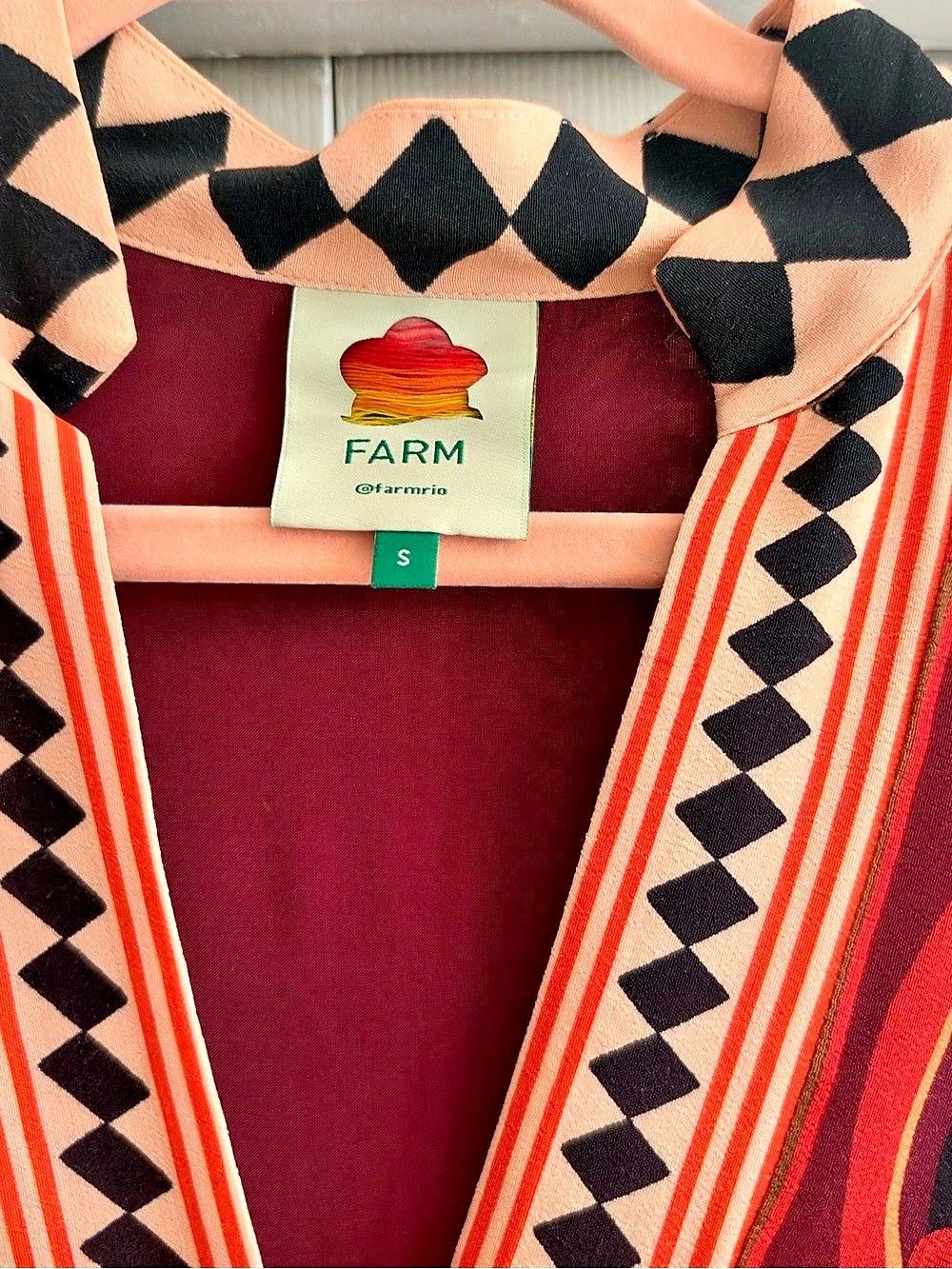Farm Rio Red Miranda Maxi Dress Geometric Red & Black Small - Picture 2 of 2